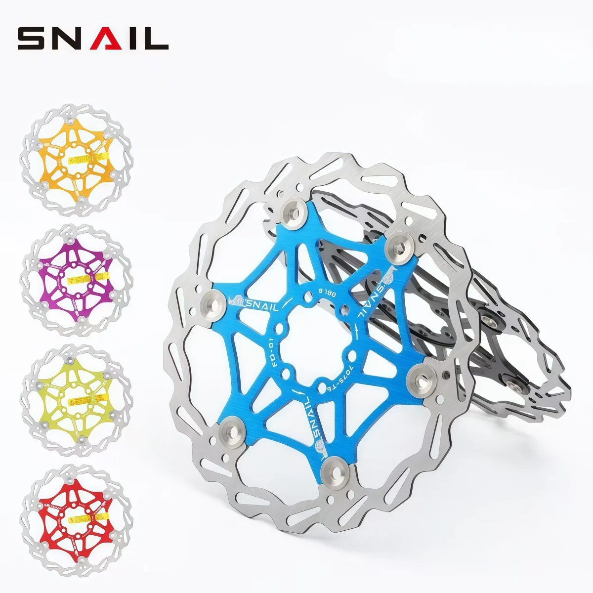 Фото Ротор дискового тормоза SNAIL с плавающим диском — роторы MTB с 6 болтами 203 мм / 180 мм / 160 мм Красный / Золотой / Синий / Зеленый / Фиолетовый / Черный 1 шт. №1