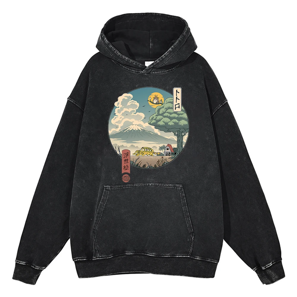 

Studio Ghibli Totoro Hoodie 100% Cotton Men's Clothing Vintage Washed Hoodies Anime Miyazaki Hayao Women Hip Hop Sweatshirts