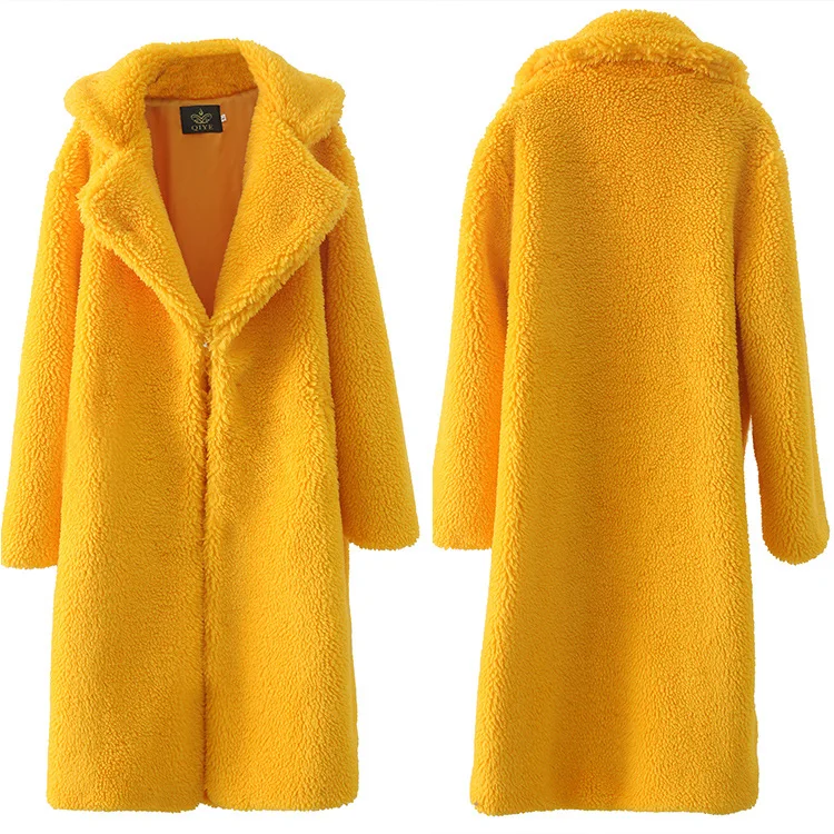 2022 Winter New Women's Clothing Lapel Waist Imitation Lamb Wool Simple Solid Color Long Imitation Fur Coat Free Shipping