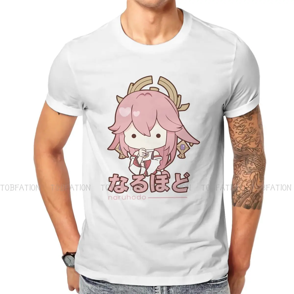 

Футболки Genshin Impact Game из 100% хлопка, Chibi Yae Miko, отличительная Мужская футболка, новая трендовая одежда, параметры размера