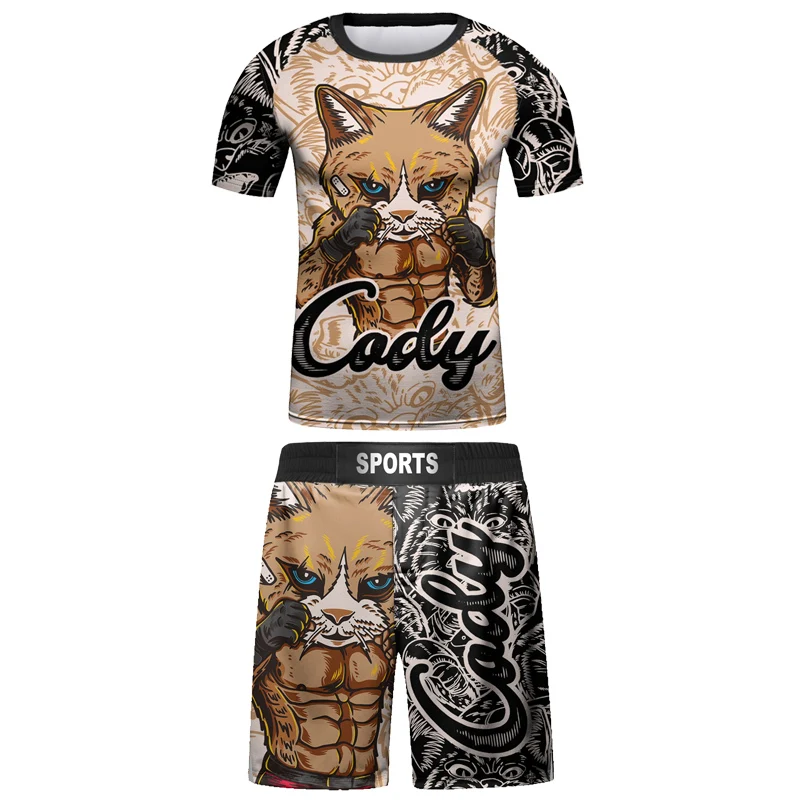 Фото Детские комплекты из футболки и штанов для занятий кикбоксингом Bjj Rashguard Jiu детские шорты для занятий в тренажерном зале для мальчиков Одежда для ММА компрессионные колготки №4