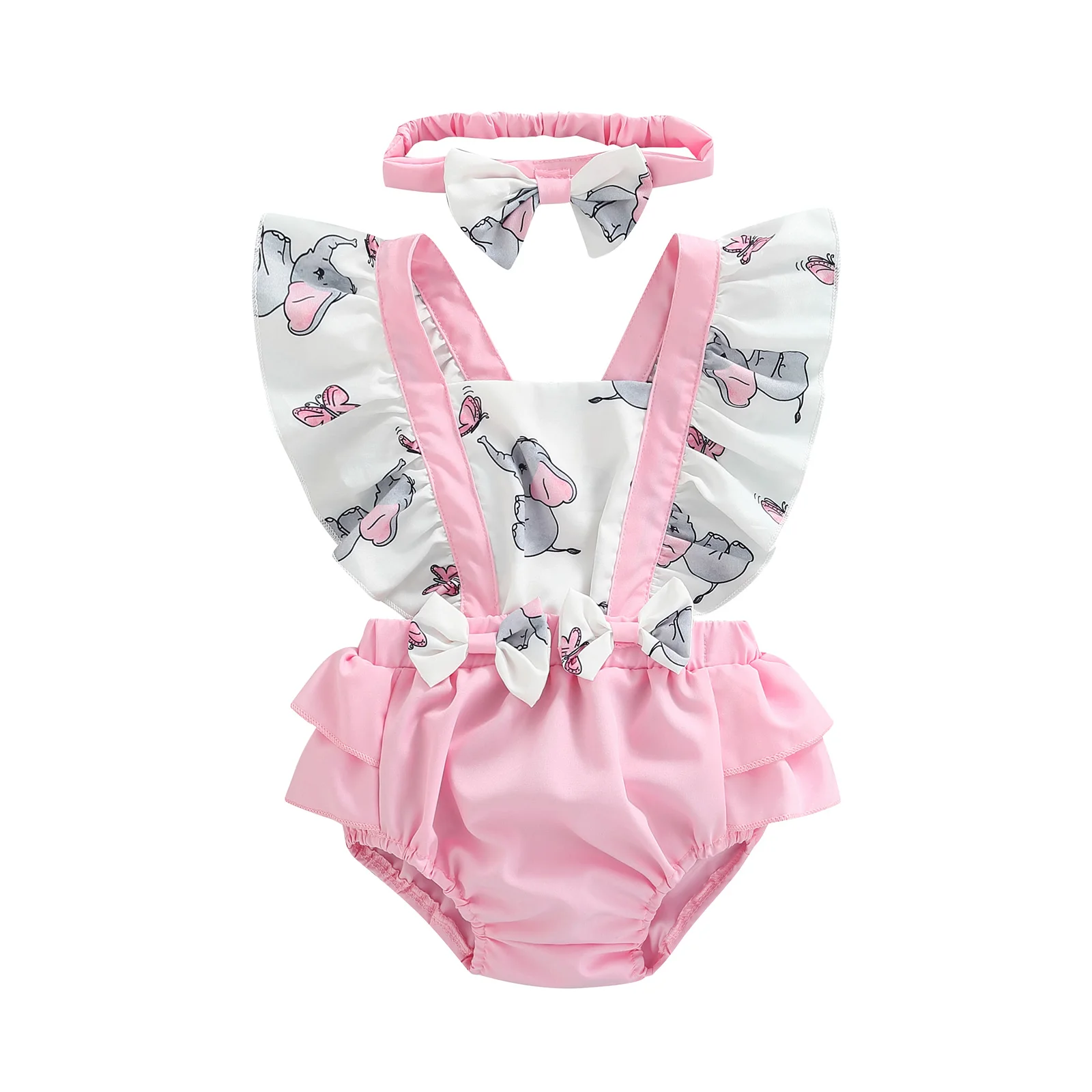 

Летний комбинезон для маленьких девочек, комбинезон с принтом слона, комбинезон с рукавами «летучая мышь», Плиссированное боди с оборками н...