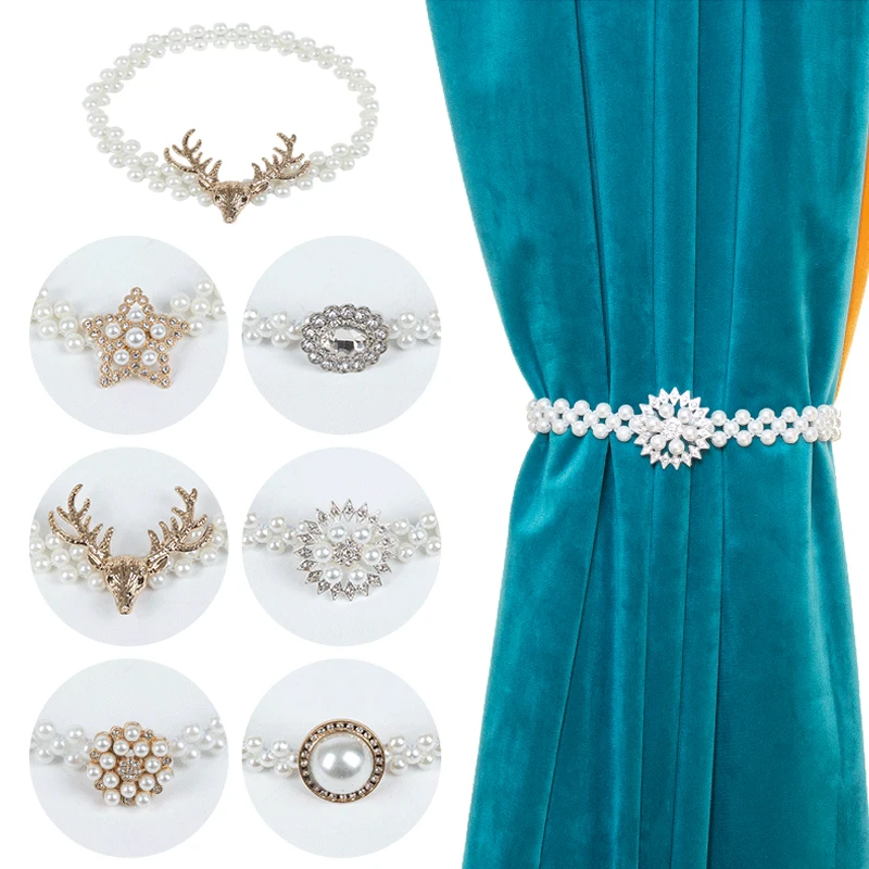 

1Pc Metal Pearl Curtain Tieback High Quality Elastic Holder Hook Buckle Clip Fashion Luxury Window Decorative Home Accessories