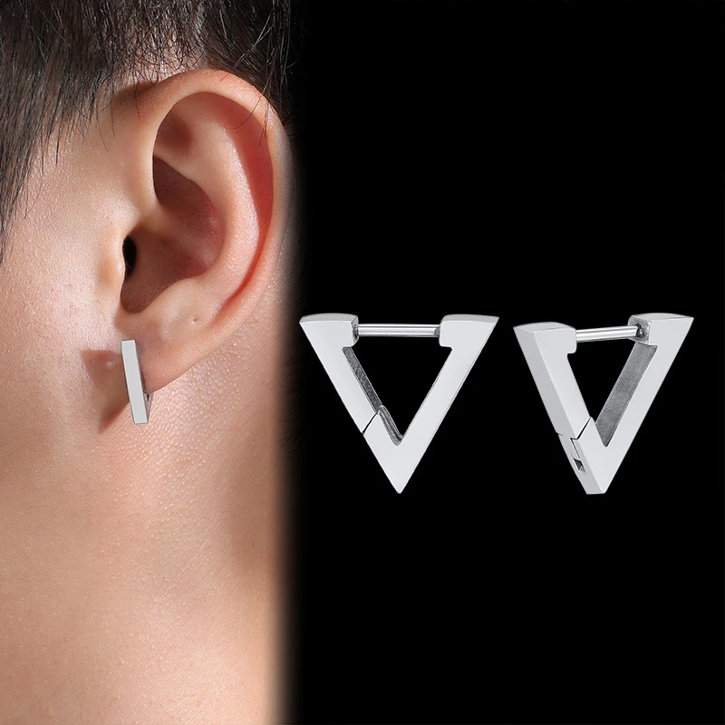 

OOCYSPOO Minimalist Geometric Hexagon Triangle Earrings for Men Anti Allergy Stainless Steel Ear Clip Gifts Jewelry