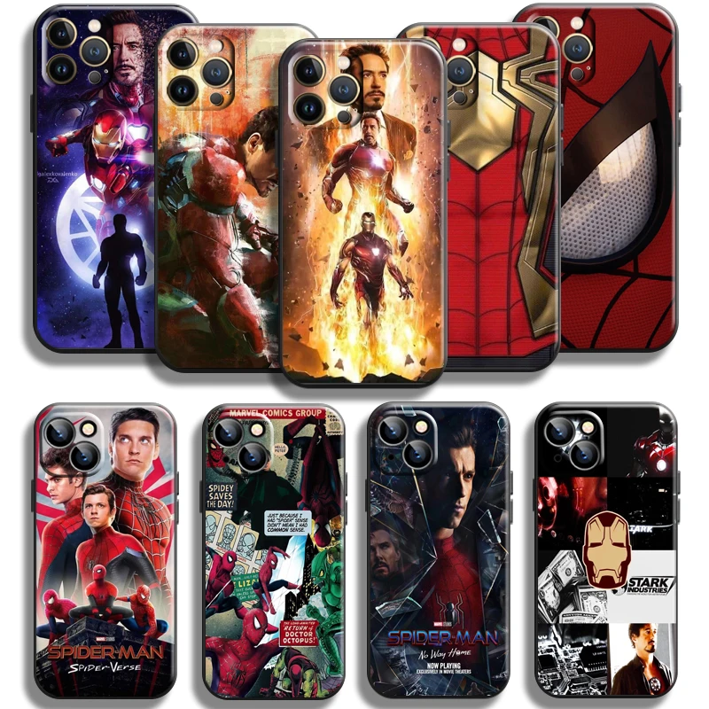 

Avengers Iron Man Spiderman For Apple iPhone 13 12 11 Pro Mini X XR XS Max SE 5 5s 6 6S 7 8 Plus Phone Case Back Liquid Silicon