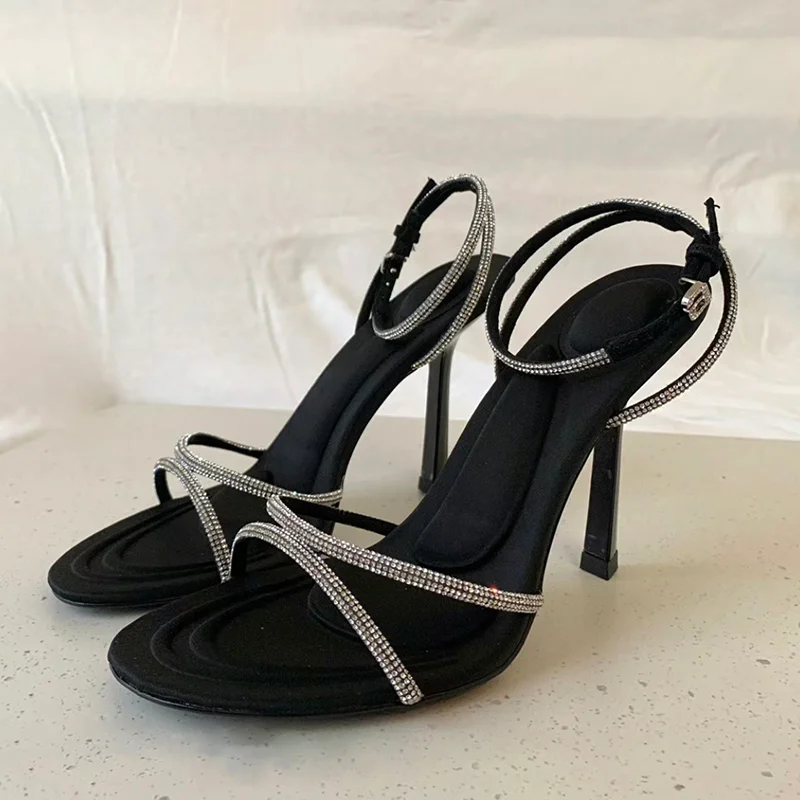 Women's Sandals 2023 Summer New Round Toe High Heel Party Fashion Rhinestone Sexy Mother Button Slim Heel Open Toe Roman Sandals