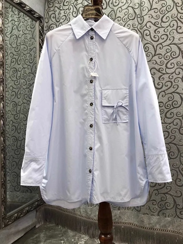 Женская рубашка с отложным воротником белая или синяя Повседневная Свободная