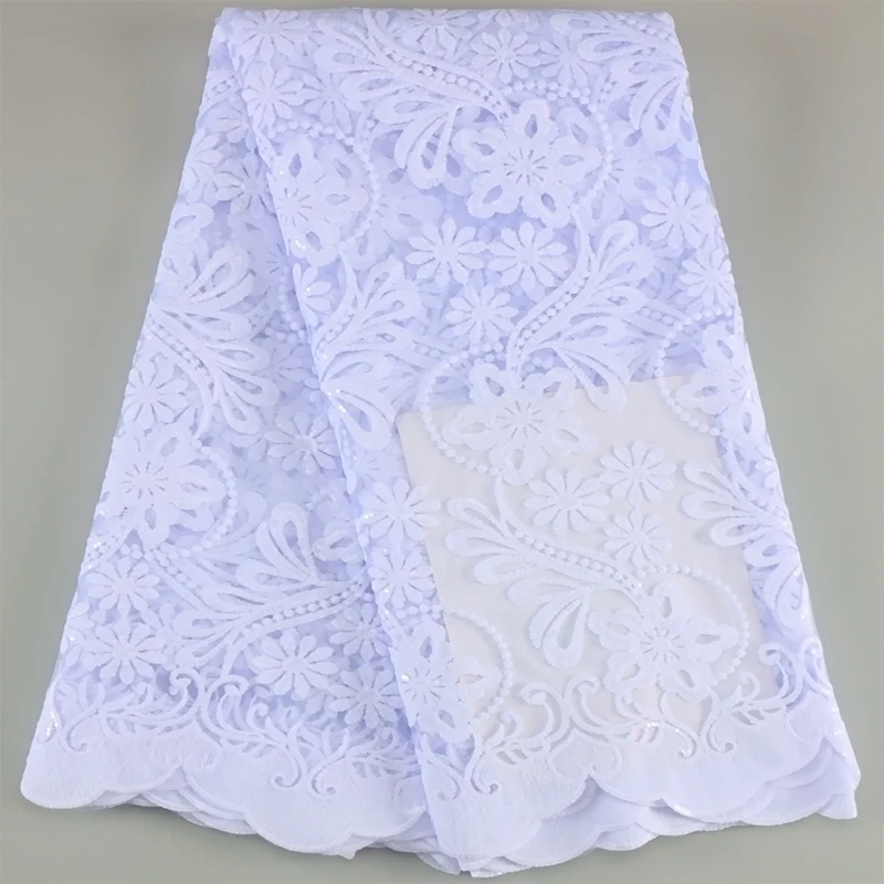 Современное африканское молочное шелковое кружево с вышивкой блестками модное