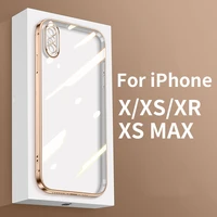 luxury soft silicone case for iphone x xr xs max plating square frame shockproof clear phone cover full camera lens protect