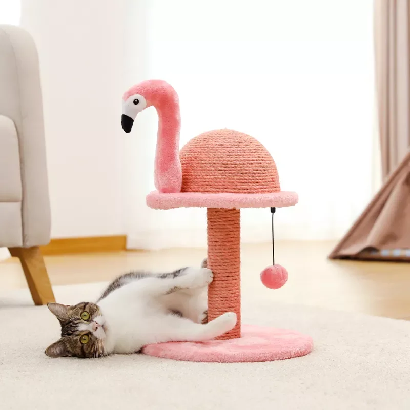 

2023New Animal Shaped Cat Scratching Post Flamingos Cute Cat Tree Tower with Sisal Rope for Indoor Cats House Furnitures Climbin