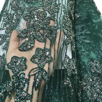 dark green luxury design beautiful african women wedding dress material glitter crystal tulle mesh lace fabric with rhinestones