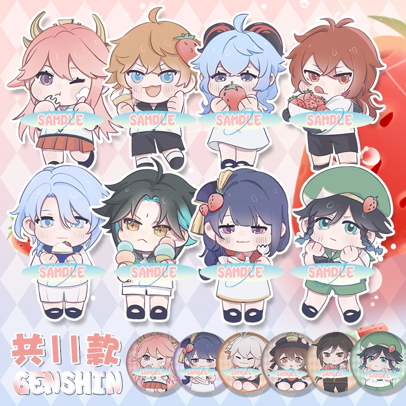 

Game Genshin Impact Hutao Venti Yae Miko Strawberry Sailor Suit Series Q Version Acrylic Keychain Bag Pendant Badge Brooch Toy