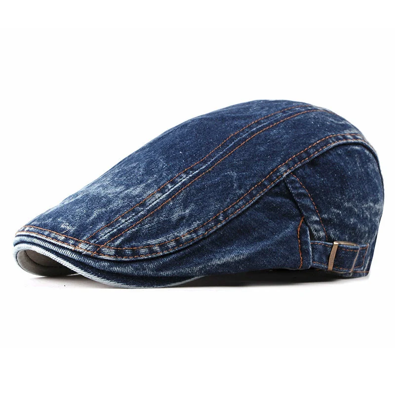 

Sprin Summer Solid Color Newsboy Caps Men Wased denim Cotton Flat Peaked Cap Women Painter Beret ats 16