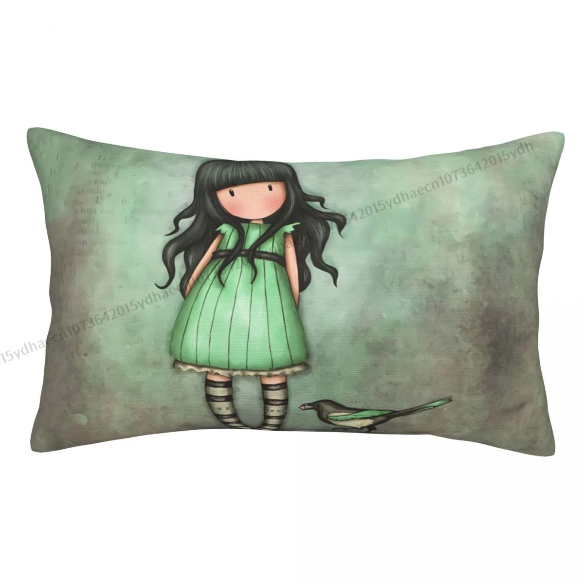 

Green Bird Hug Pillowcase Santoro Gorjuss Manga Cute Girl Backpack Cojines Livingroom Printed Chair Pillow Covers Decorative