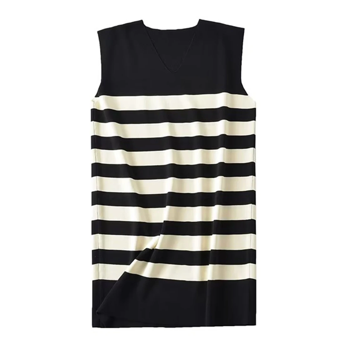 

Maxdutti Office Lady Dress Women Casual Sleeveless Midi Summer Dress Fashion Striped Knitted Loose