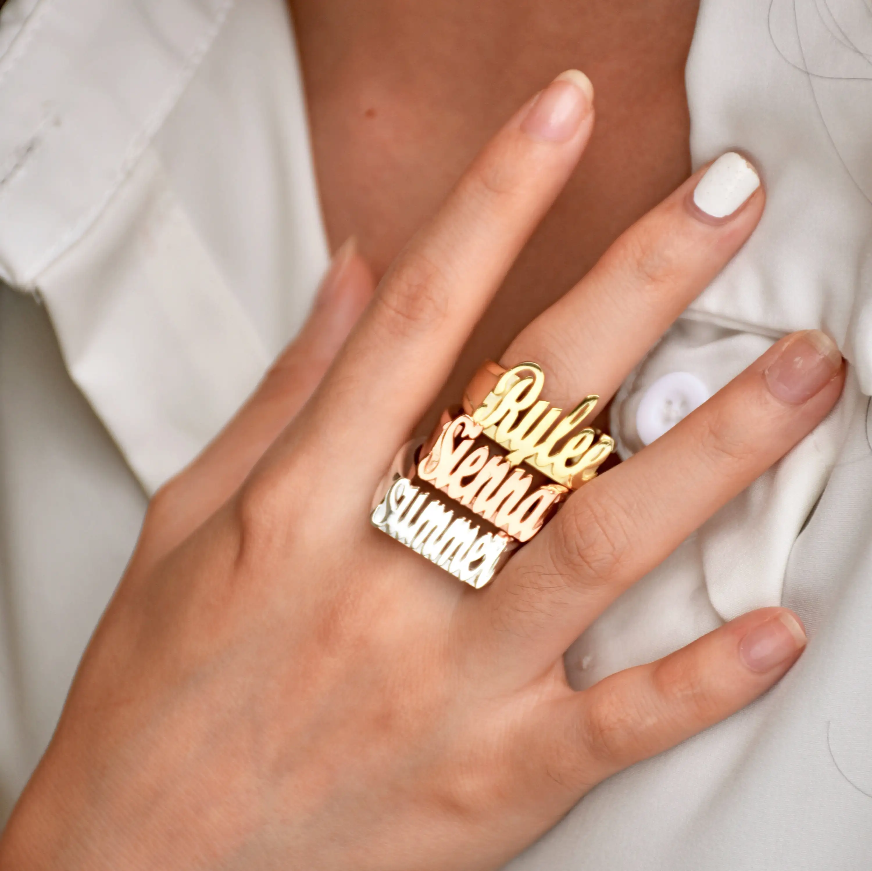 VishowCo 3D Customized Name Ring Gold Large  Stainless Steel Woman Rings For Ladies Jewelry Rings
