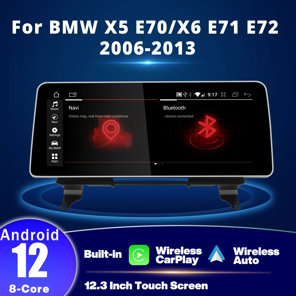 

Nunoo Android Auto For BMW X5 E70 / X6 E71 E72 2006-2013 Wireless CarPlay 128GB Multiemdia Player GPS Stereo 4G WiFi Head Unit