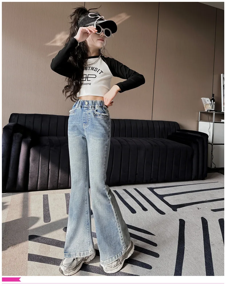 Spodnie dla dziewczynki Dżinsy dziewczynek Rozkloszowane spodnie Jesień 2024 Nowy Casual Slim Stretch Flared Fashion Comfort Pant Children