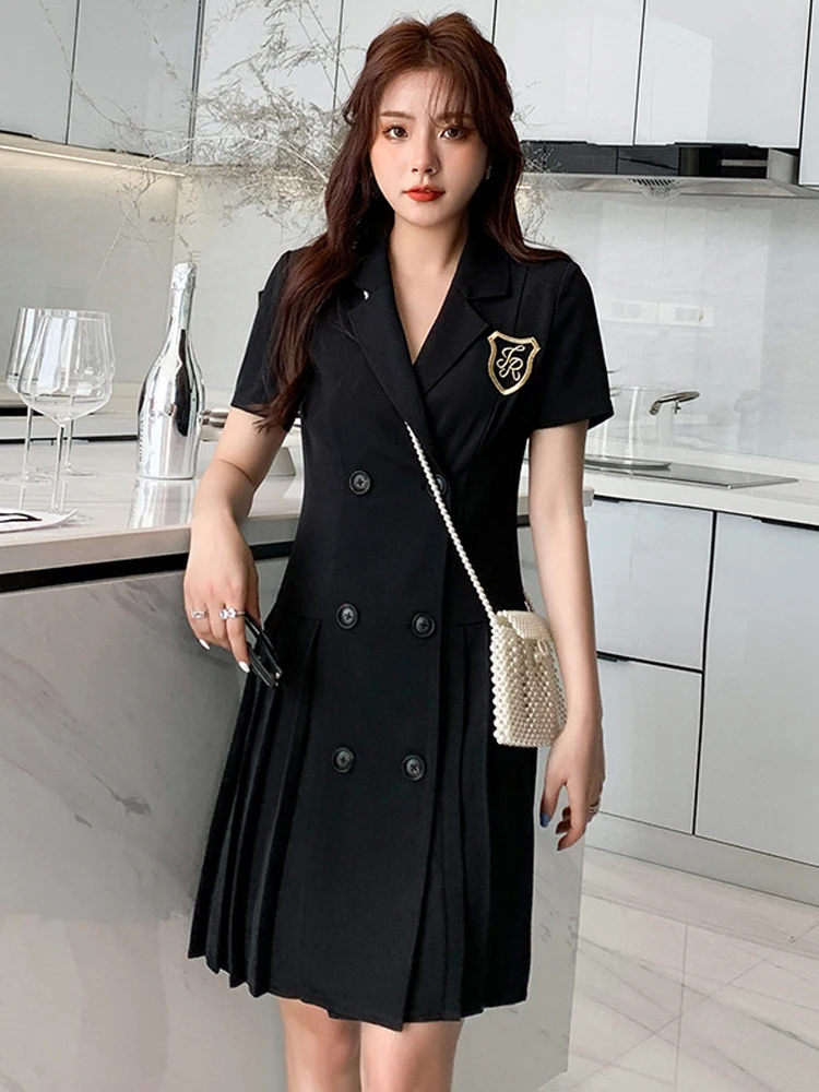 

Женское винтажное плиссированное платье в стиле Лолита, милое платье Y2k, летнее двубортное платье с высокой талией, городская Женская одежда, новинка 2023