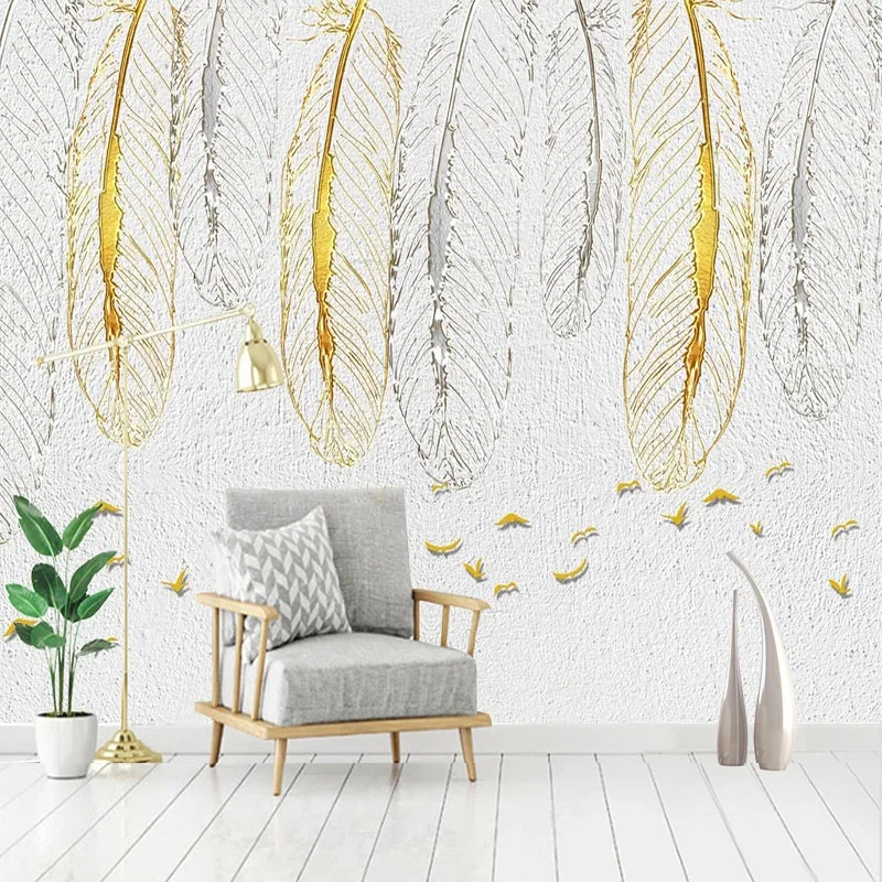 

Custom Any Size 3D Mural Wallpaper Golden Feather TV Background For Bedroom Painting Papel De Parede Home Décor Tapety Fresco