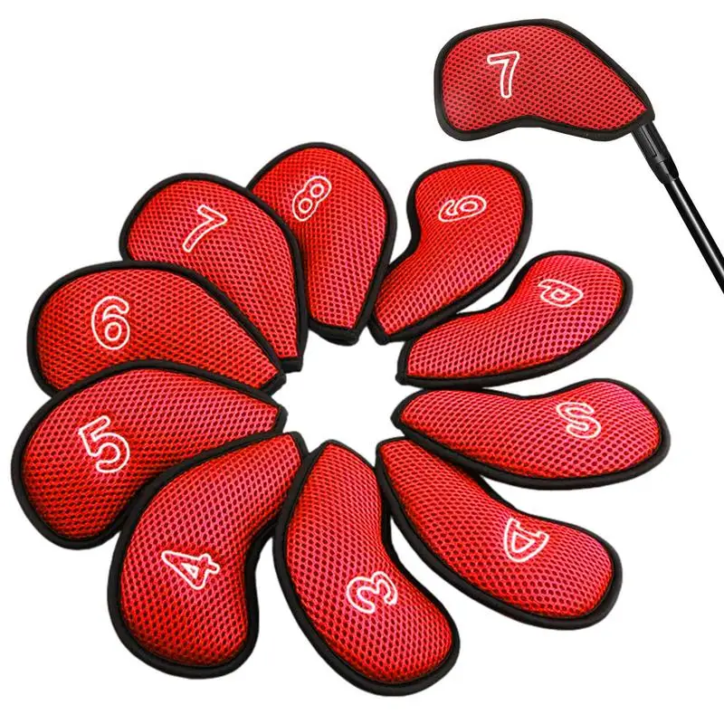 

Iron Covers For Golf Clubs 10pcs Golf Iron Covers With Number Nylon Mesh Golf Club Protector Flexible Golf Club Head Covers Fit