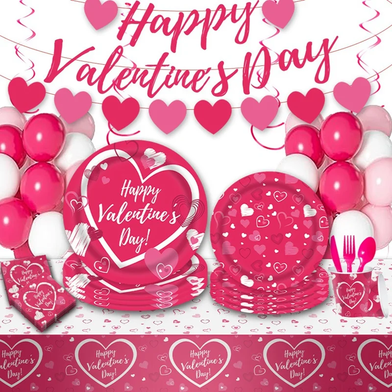 

Serves 16 People Valentines Plates And Napkins Kids Valentine's Day Disposable Dinnerware Set Durable