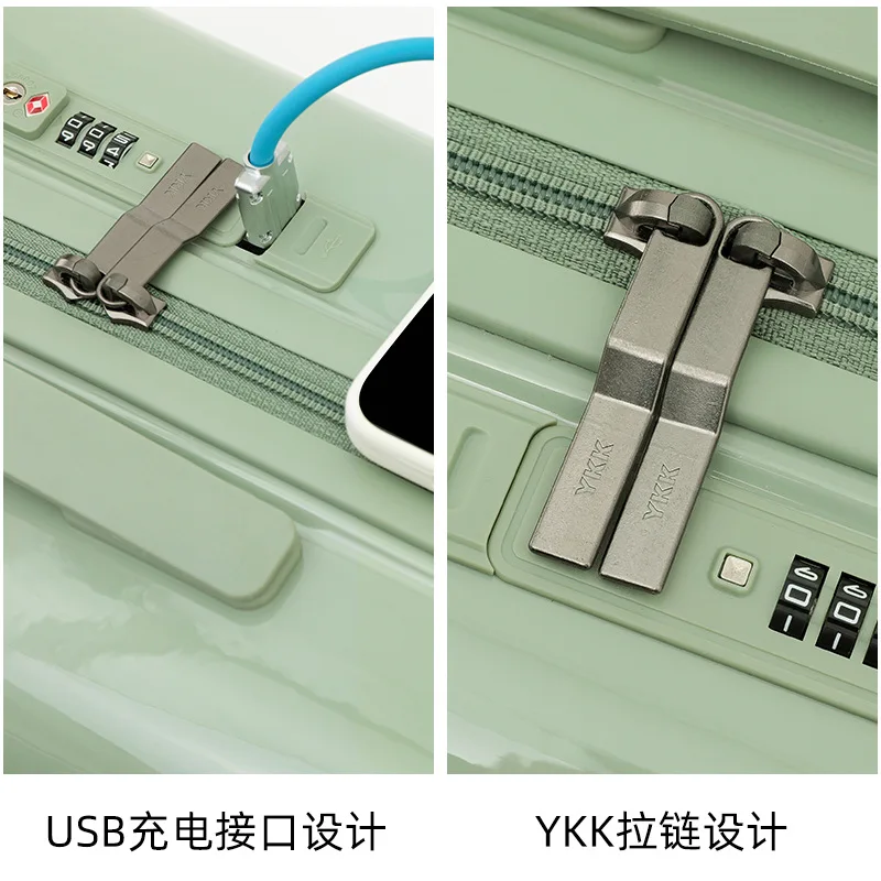 Suitcases on Wheels Ultra-Light Luggage Female 26-Inch Universal Wheel Multi-Functional Ice Cream Trolley Case USB with