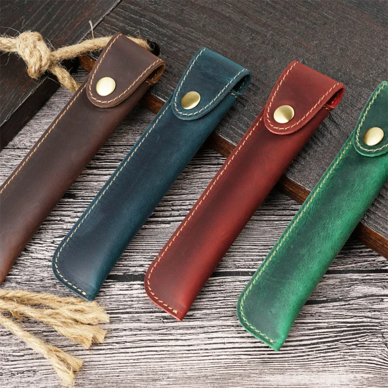 

Leather Pen Case Handmade Cowhide Stationery Button Retro Creative Style Office School Boy Girl Friend Gift High Quality