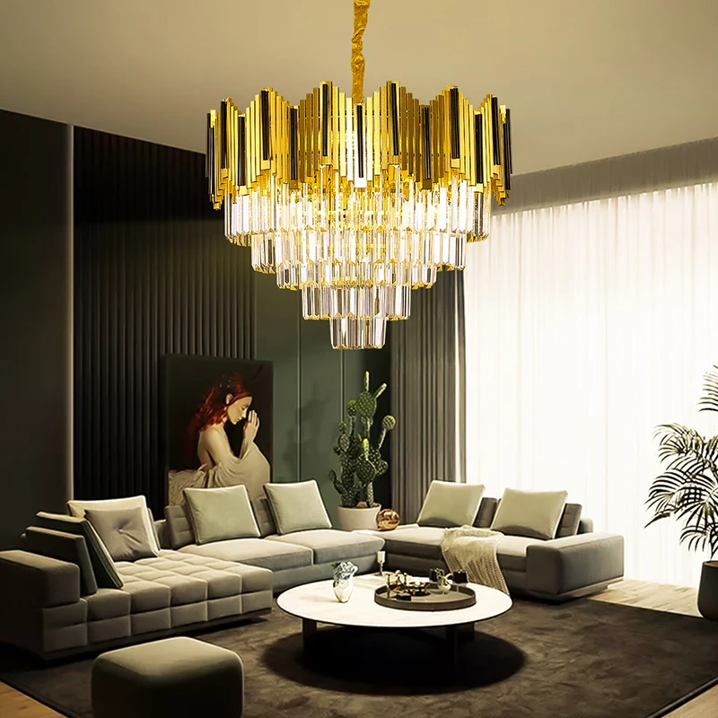 

Роскошная золотая хрустальная люстра E14 Post, подвесной светильник, модное освещение для виллы, фойе, гостиной, столовой