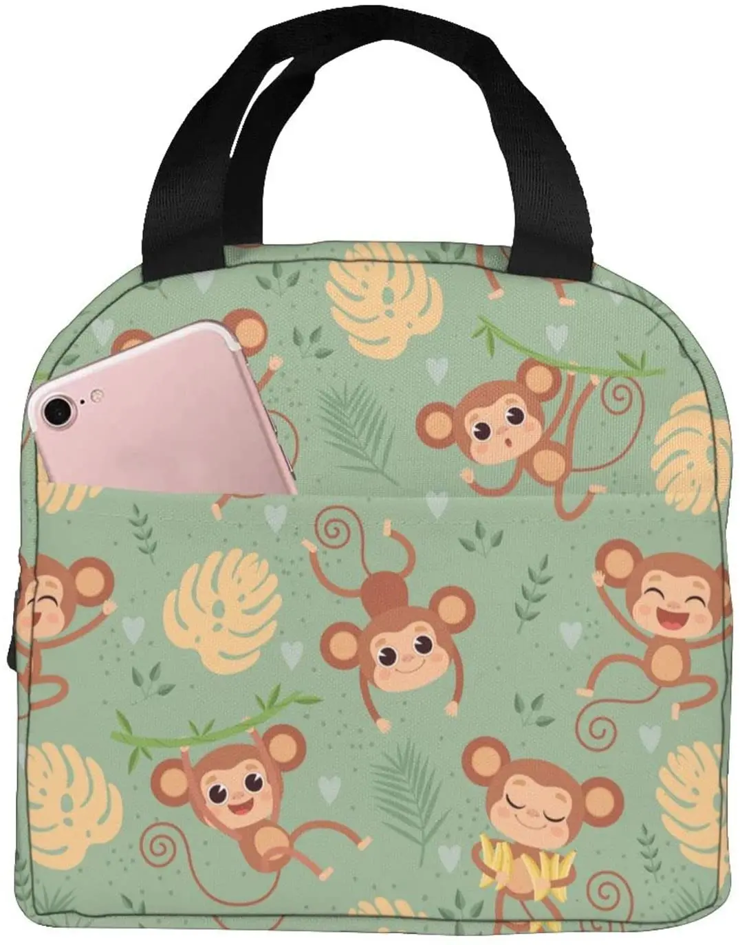 

Wild Cute Animals Monkey on Tree Durable Insulated Lunch Bag for Women Men Kids Lunch Box Tote Zippers Bag for Office School