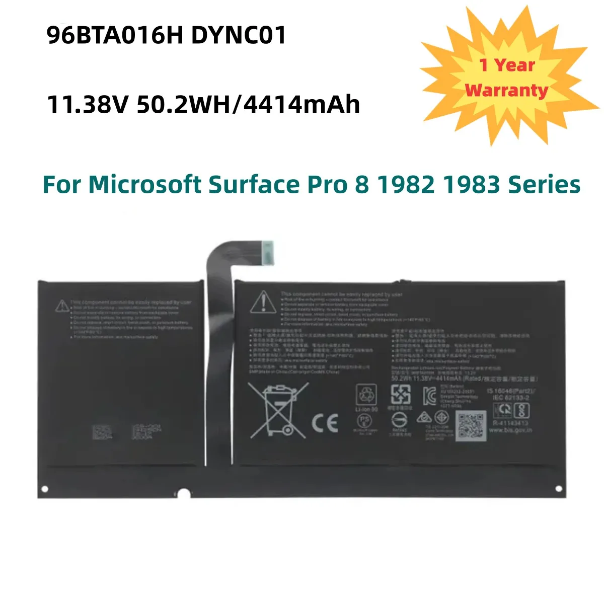 96BTA016H DYNC01 11 38 В 50 2 Втч Аккумулятор для ноутбука Microsoft Surface Pro 8 1982 1983 2021 Series Tablet 96BTA015H