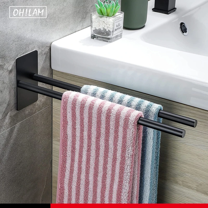 

Self-adhesive Towel Holder Rack Wall Mounted Towel Hanger Bathroom Towel Bar Shelf Shoes Holder Hanging Bathroom Organizer