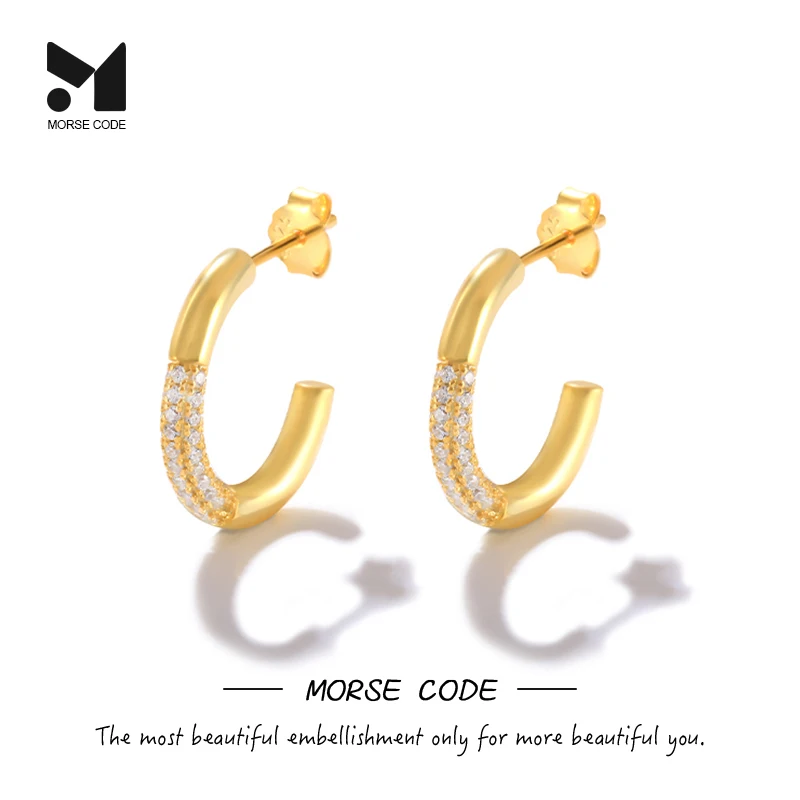 

MC 2022 Trend 925 Sterling Silver Luxury Diamond C-shaped Stud Earrings For Women Zircon Earrings Piercing Pendientes Gifts