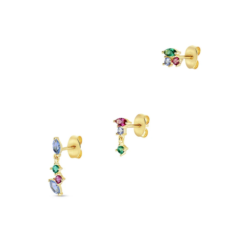 Женские серьги-гвоздики из серебра 925 пробы с цветным цирконием