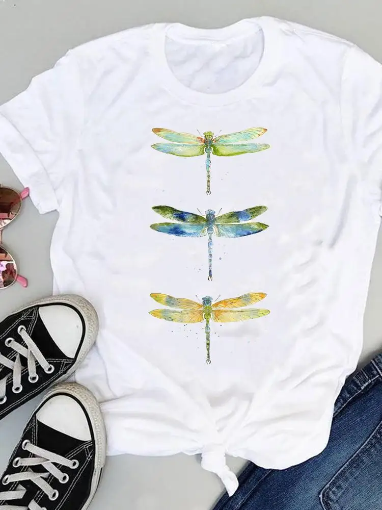 

Топы с рисунком стрекозы акварелью 90-х, модные летние женские футболки с коротким рукавом и графическим рисунком, женские футболки с мультя...