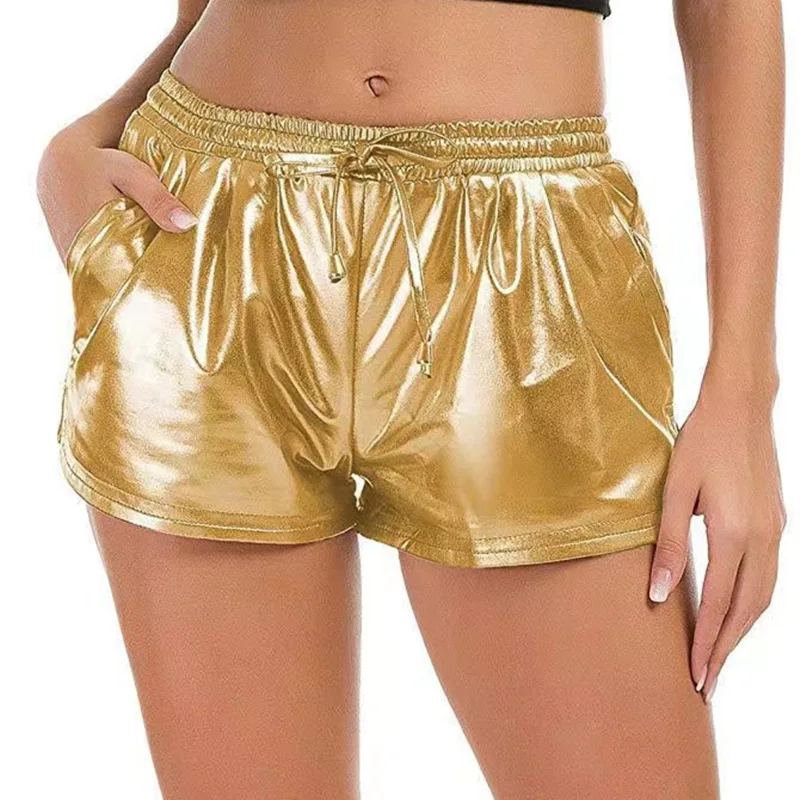 

Женские яркие шорты из ПУ кожи, яркие эластичные повседневные элегантные облегающие шорты на шнуровке, весна-лето 2023