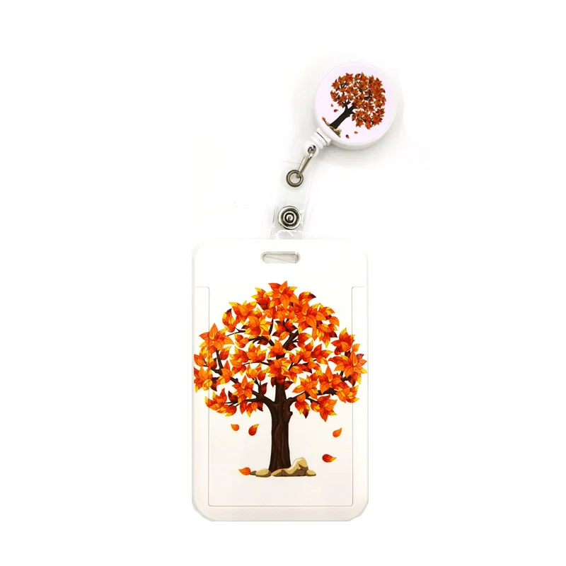 

Autumn Fallen Leaves Cartoon Cute Credit Card Holder Lanyard Women Men Kid Student Badge Reel ID Name Bus Clip Card Badge Holder