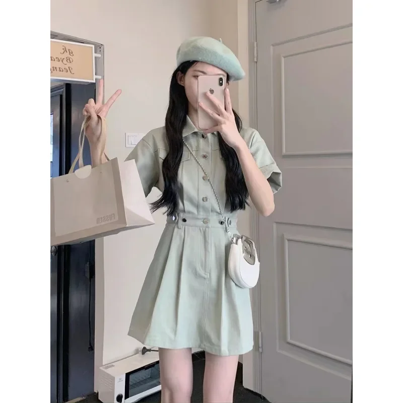 Платье-поло больших размеров обтягивающая талию джинсовая юбка летний новый