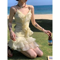2022 new french vintage suspender dress women summer dresses evening casual elegant sleeveless backless party sexy gentle design