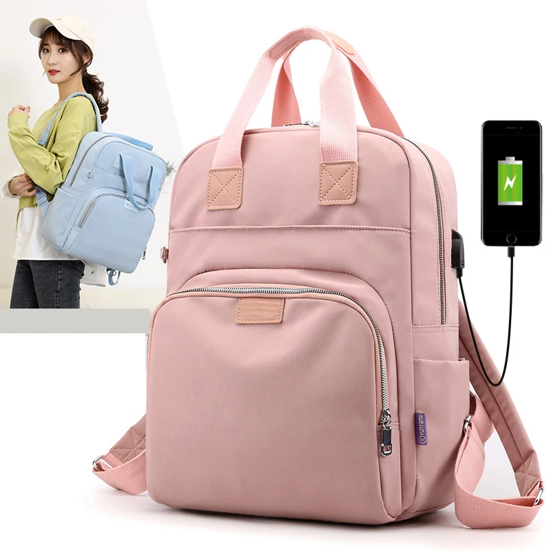 

Женский водонепроницаемый нейлоновый рюкзак для ноутбука 15,6 дюйма с USB-зарядкой