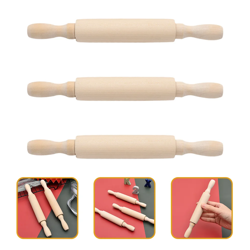 

Rolling Mini Wood Wooden Pin Roller Crafts Dough Baking Kids Handle Unfinished Ornaments Tools