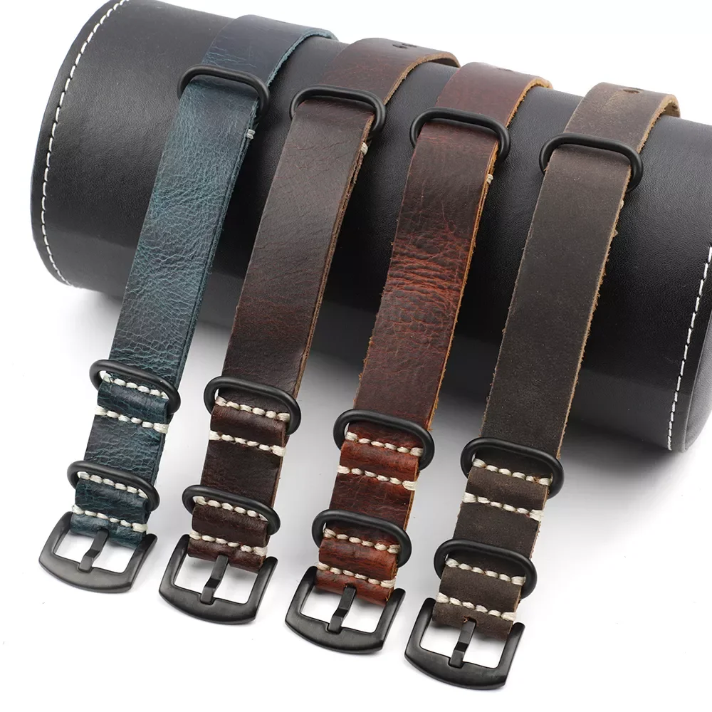 Nato Strap Genuine Leather Watchband 20mm 22mm 24mm Vintage Zulu Strap for Men Women Wristbands Watch Replacement