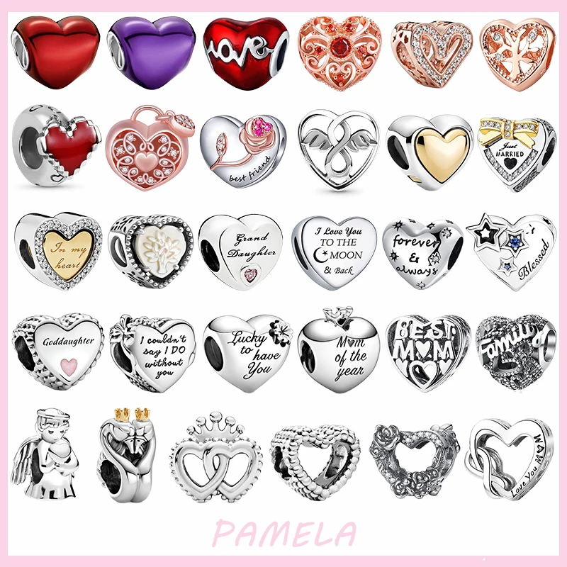 

925 Sterling Silver Love Heart Mom Series Charm Family Beads DIY For Original Pendant Bracelets Jewelr For Women Jewelry
