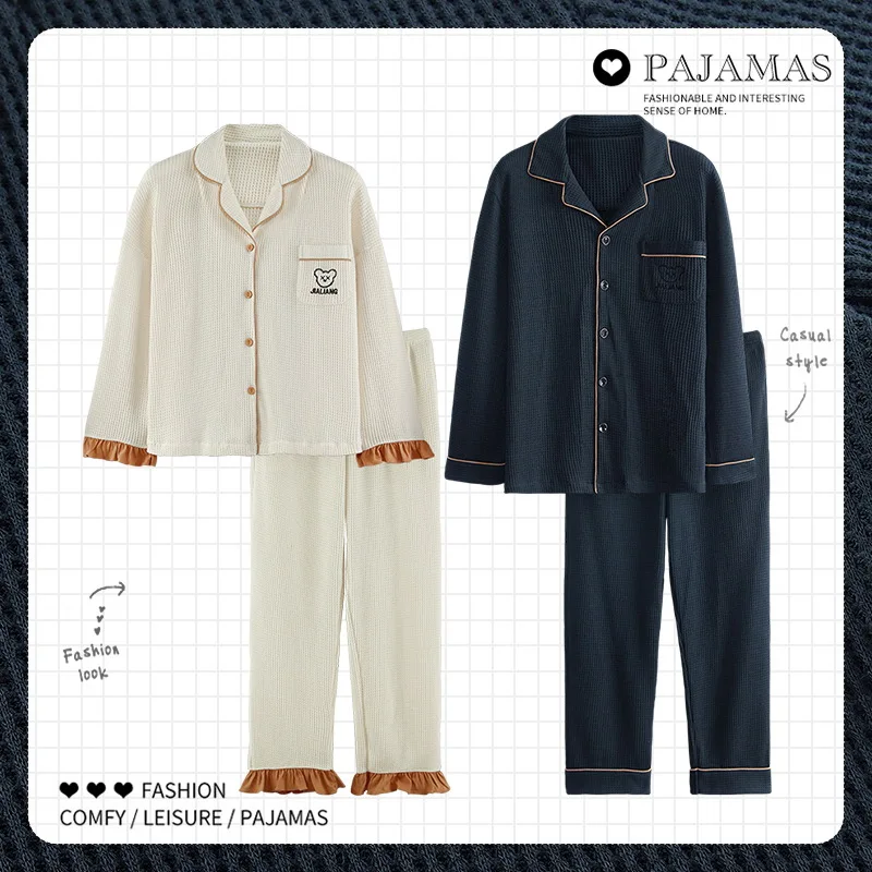 Cotton Pajamas Men Long Sleeve Trousers Suit for Couples Winter Sleepwear Set Women Plaid Cute Korean Autumn Pyjamas Home Clothe
