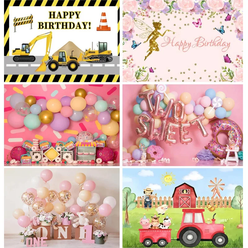 Happy Birthday Party Decoration Newborn Photography Backdrop Props Photocall Baby Shower Excavator Photo Studio Background PK-16