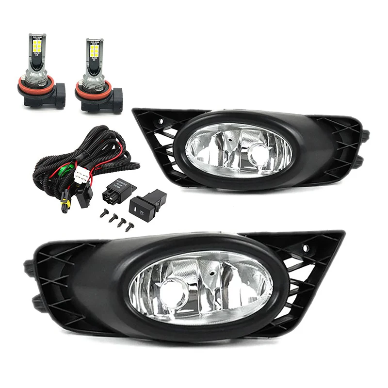 

Пара автомобильных противотуманных фар 12 В для Honda Civic Sedan 2009-2011, левый и правый передний бампер, решетка радиатора, противотуманные фары для вождения, H11 55 Вт с ремнями безопасности