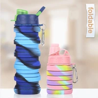 500ml silicone sports water bottle leak proof camouflage outdoor fitness portable water cup personalized folding water cup