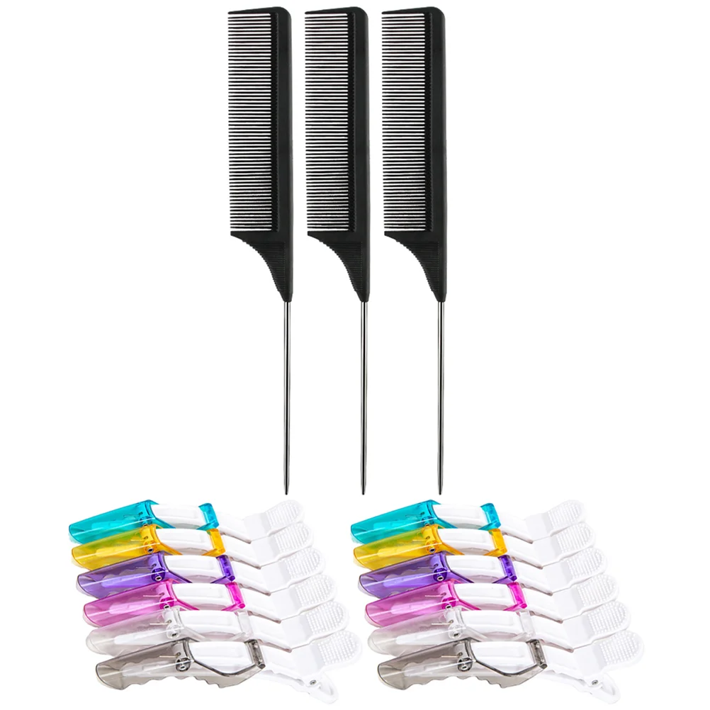

Hairdressing Clip Frosted Crocodile Anti-static Carbon Fiber Comb Pointed Tail Steel Needle