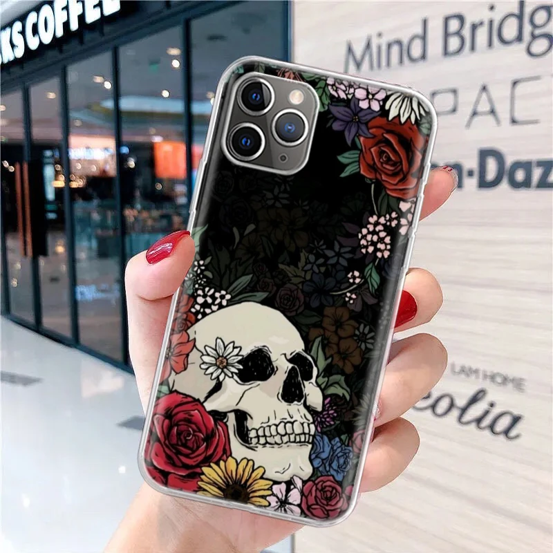 Мягкий чехол для телефона с изображением человеческого скелета красной розы iPhone