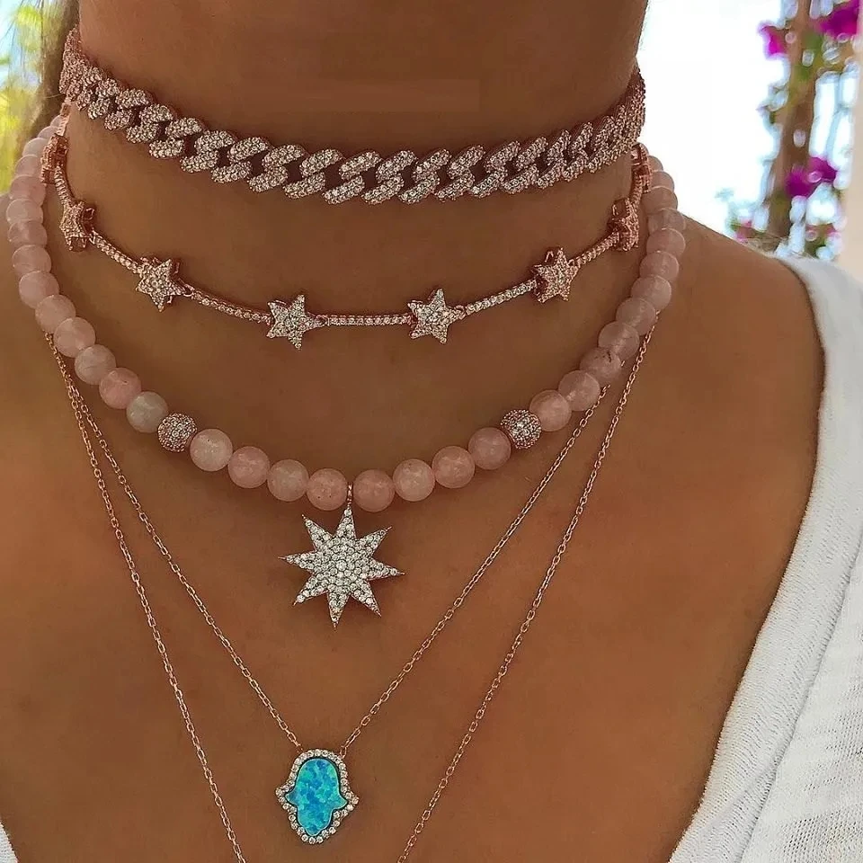 

Hip Hop Sparking Bling Full Cz Link Chain Rose Gold Color Miami Cuban Choker Chain Necklace Iced Out Stone Women Rock Jewelry